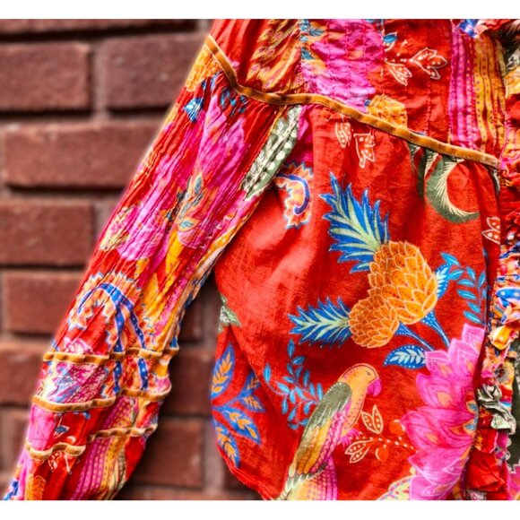 FARM Rio Mystic Bush Buttoned Blouse Red Boho Sz S - Picture 6 of 12